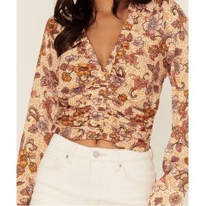 NWT Free People I Got You Printed long sleeve blouse retro large